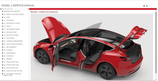 Tesla Verkstedhåndbok model 3-s-x
